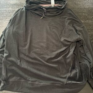 Long Loose Turtle Neck Style Black Hoodie with Drawstring